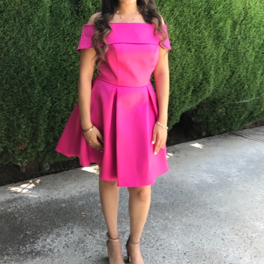 Off the shoulder Satin Fit & Flare Dress